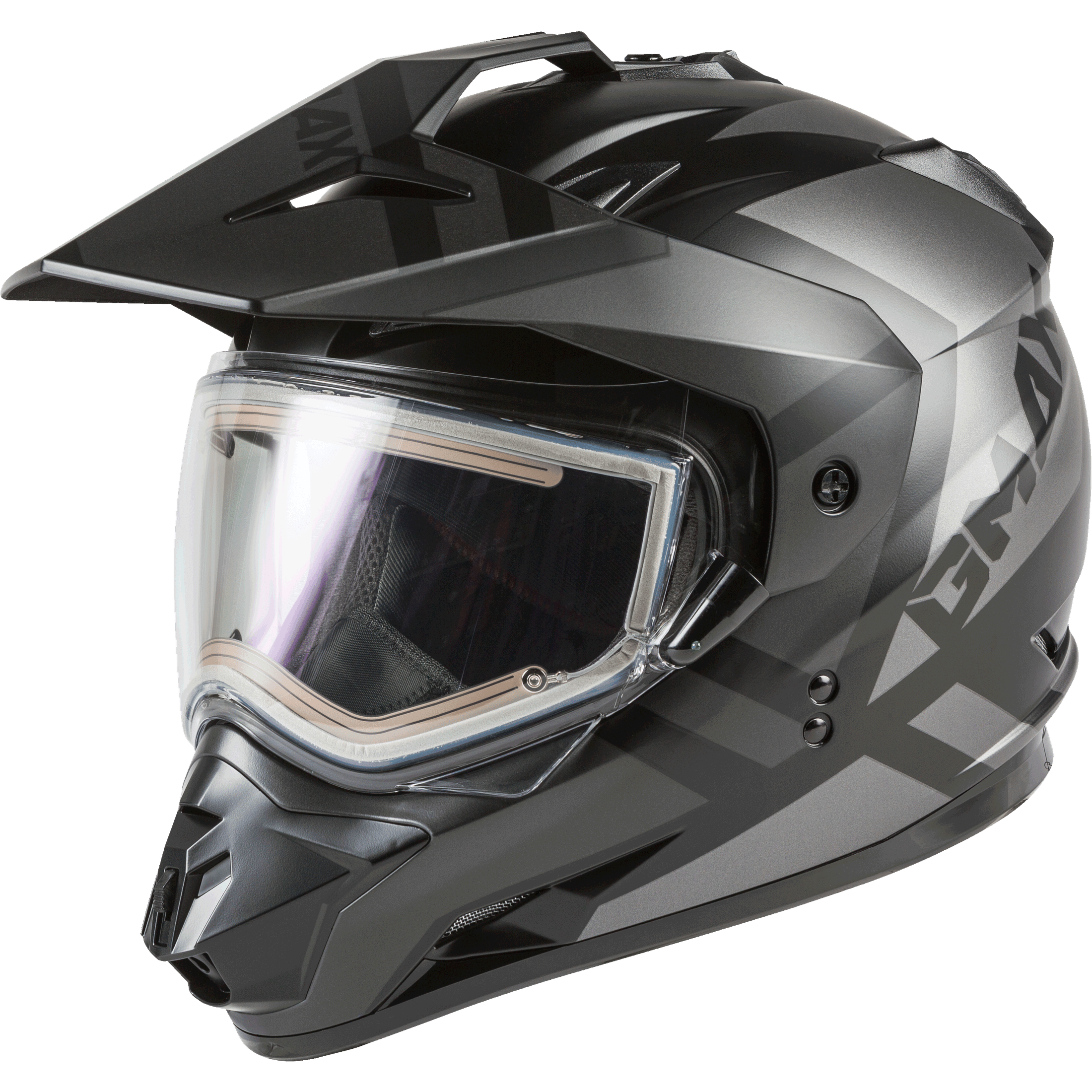 GMAX GM-11S TRAPPER SNOW HELMET W/ELEC SHIELD MATTE BLK/GRY SM