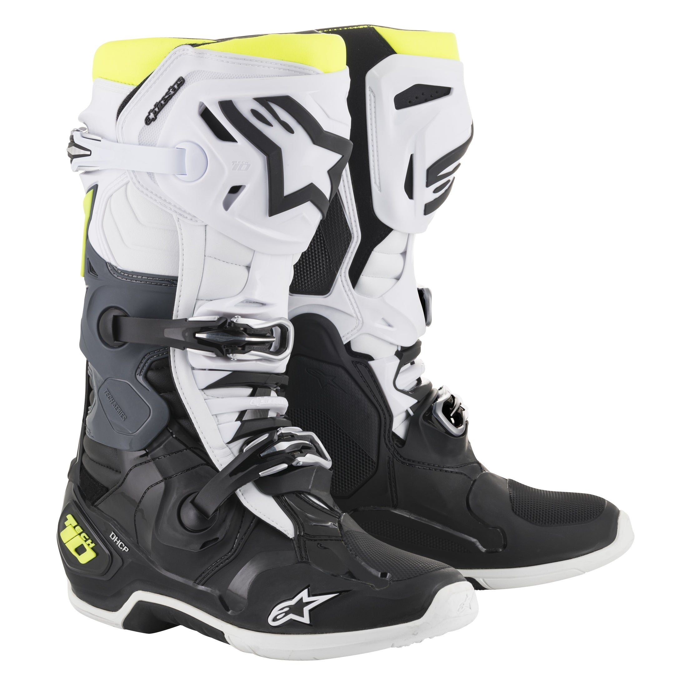ALPINESTARS TECH 10 BOOTS BLACK/WHITE/YELLOW SIZE 14