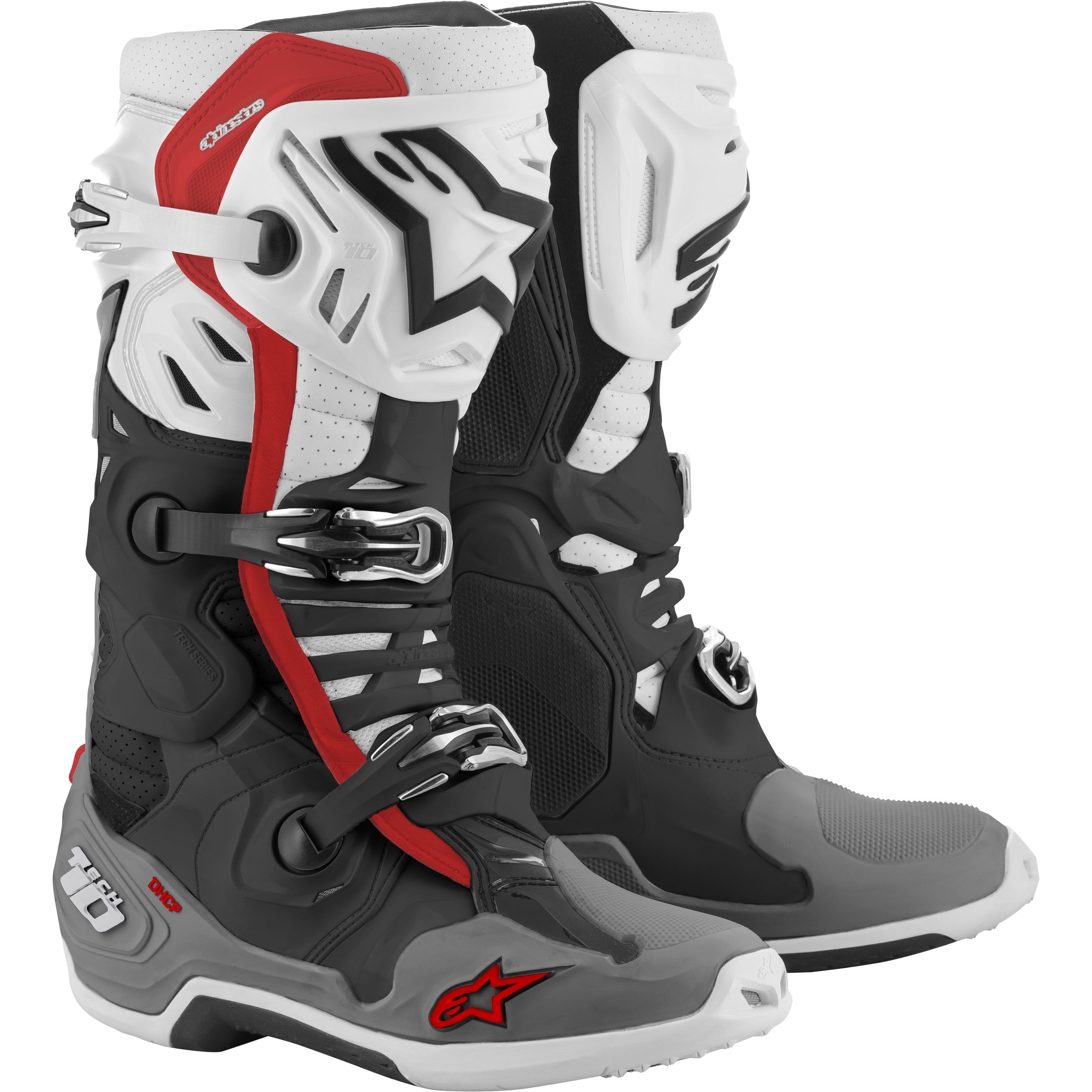 ALPINESTARS TECH 10 SUPERVENTED BOOTS BLACK/WHITE/MID GREY/RED SZ 08