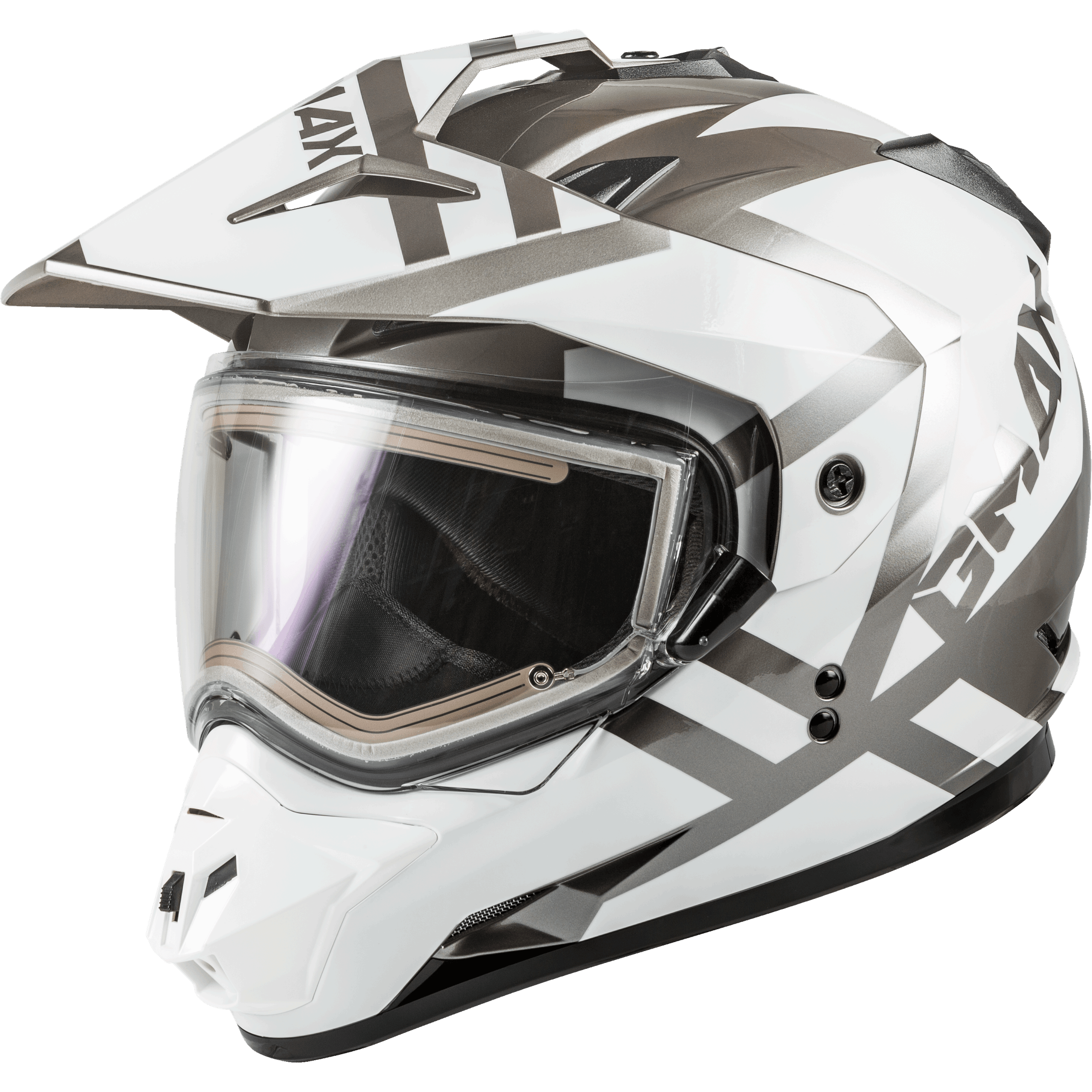 GMAX GM-11S TRAPPER SNOW HELMET W/ELEC SHIELD WHITE/SILVER SM