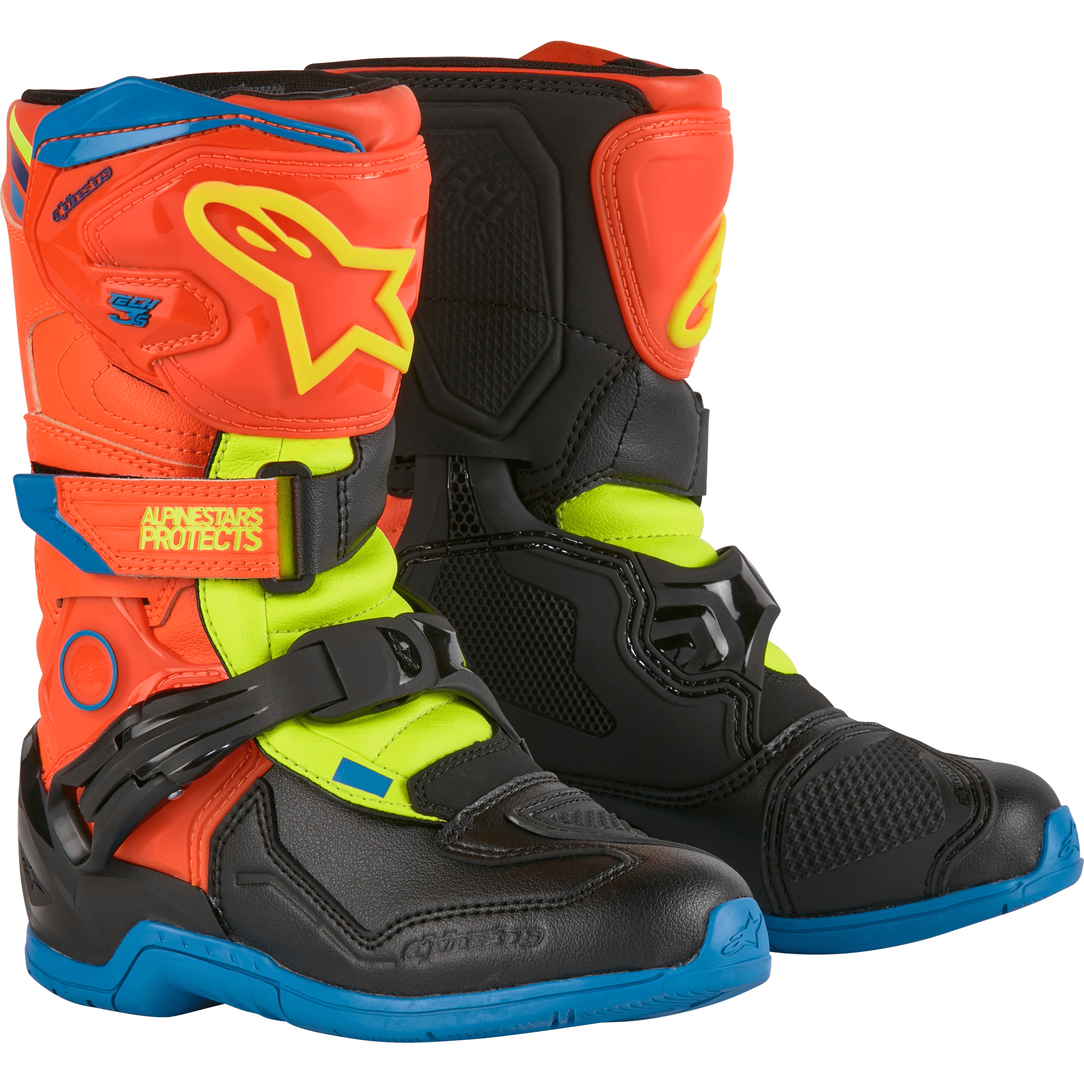 ALPINESTARS TECH 3S KIDS BOOTS OR FLUO/ENAMEL BL/YEL FL SZ 13