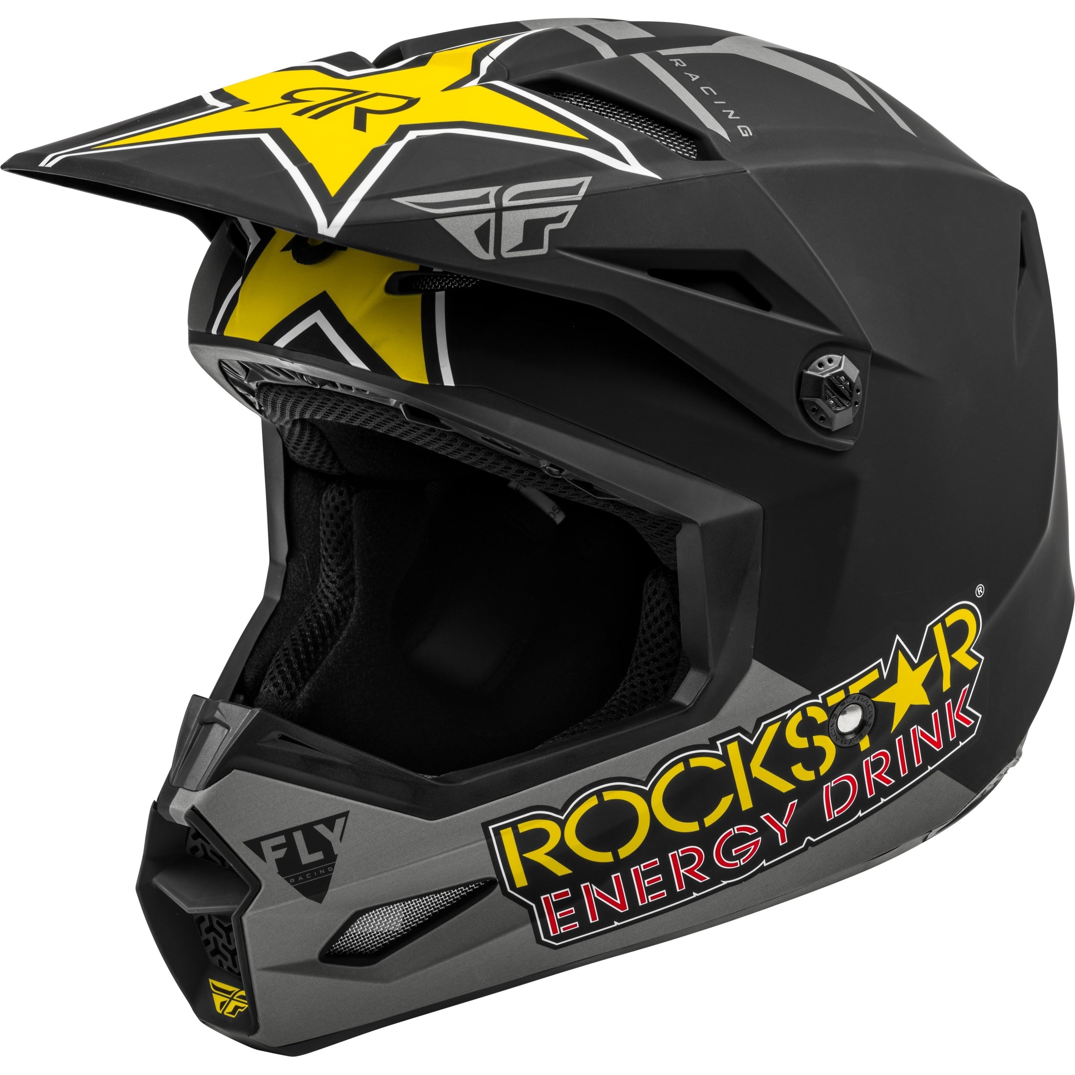 FLY RACING KINETIC ROCKSTAR HELMET MATTE GREY/BLACK/YELLOW SM