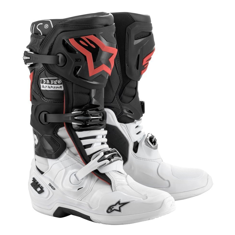 ALPINESTARS TECH 10 X DEUS20 BOOTS BLACK/WHITE/RED SZ 08