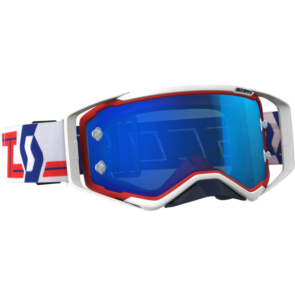 SCOTT PROSPECT GOGGLE RED/WHITE W/ELECTRIC BLUE CHROME LENS