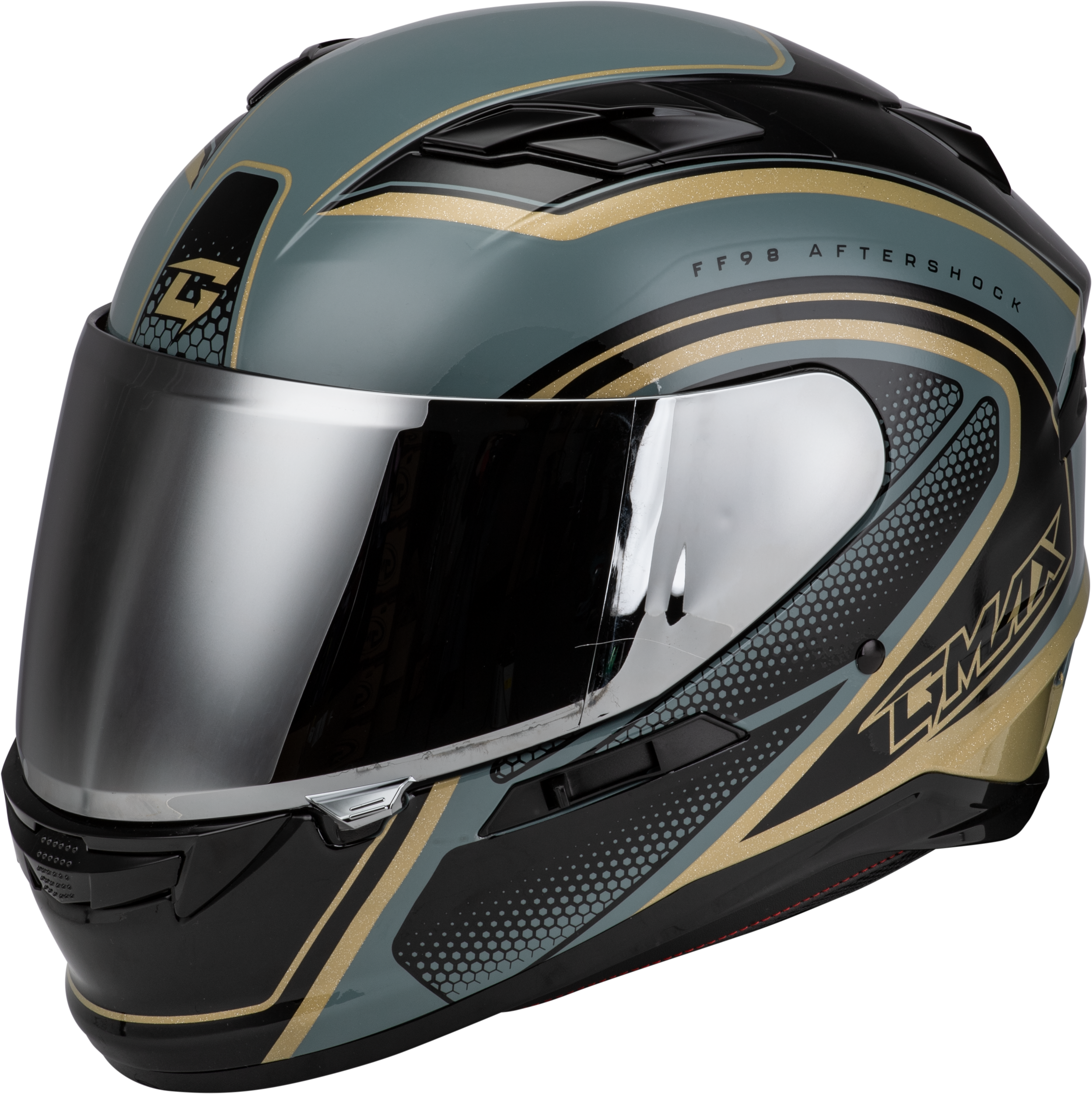 GMAX FF-98 AFTERSHOCK HELMET GREY/METALLIC GOLD LG