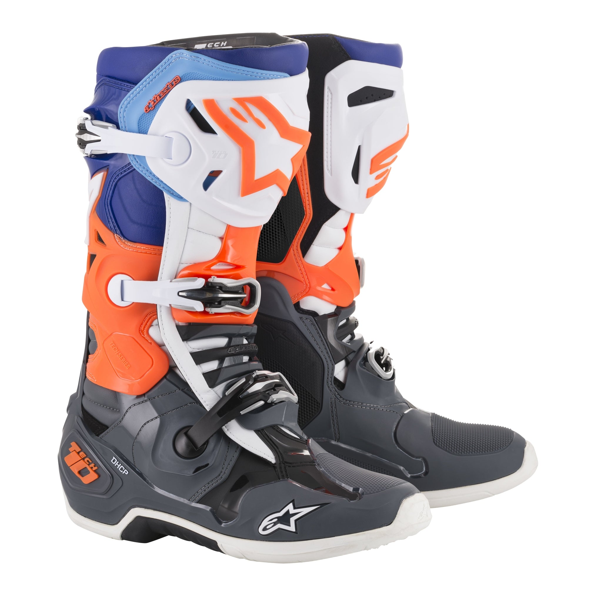 ALPINESTARS TECH 10 BOOTS GREY/ORANGE/BLUE SIZE 11