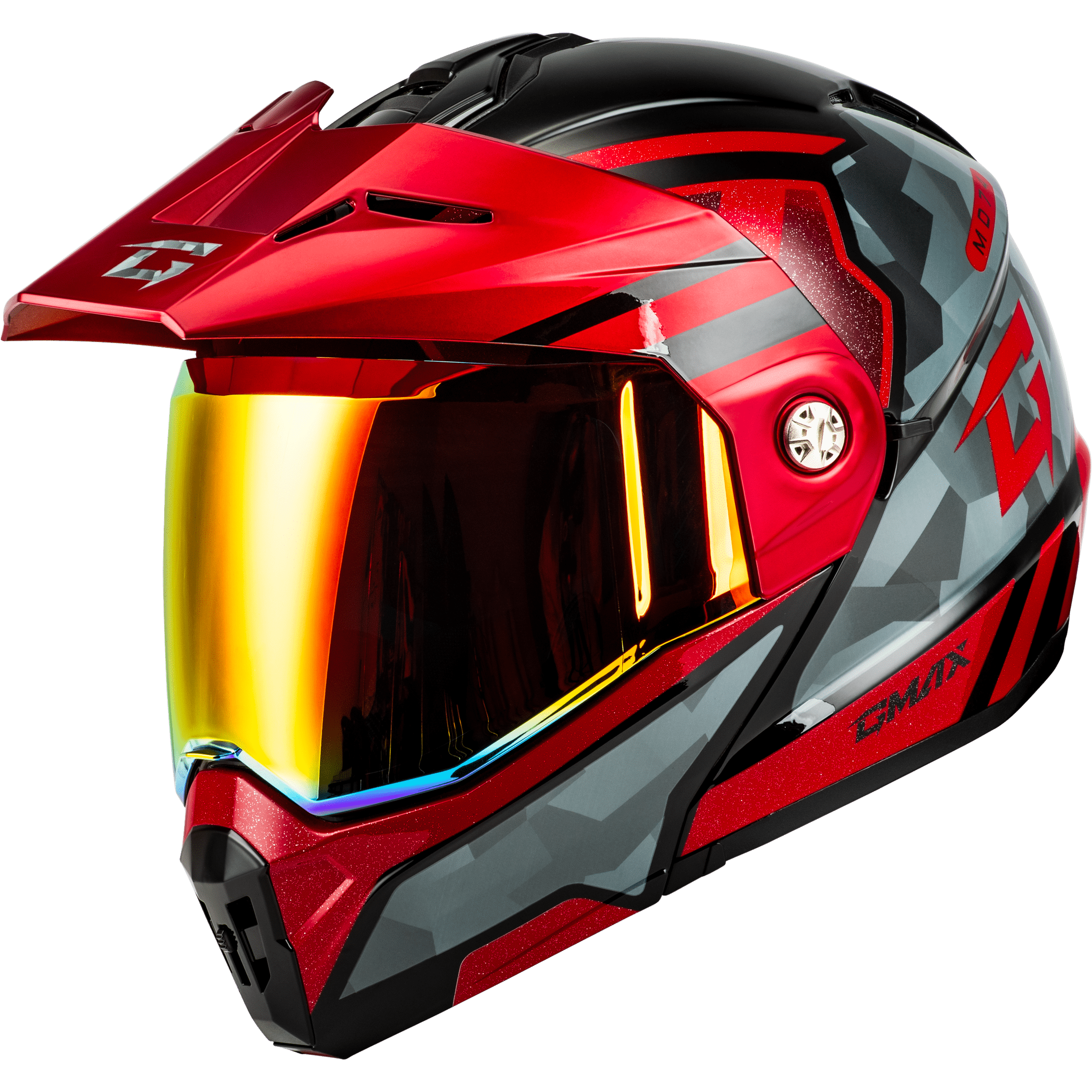 GMAX MD-74 STRIKER MODULAR HELMET W RED SHIELD BLK/GRY/RD MTLC 3X