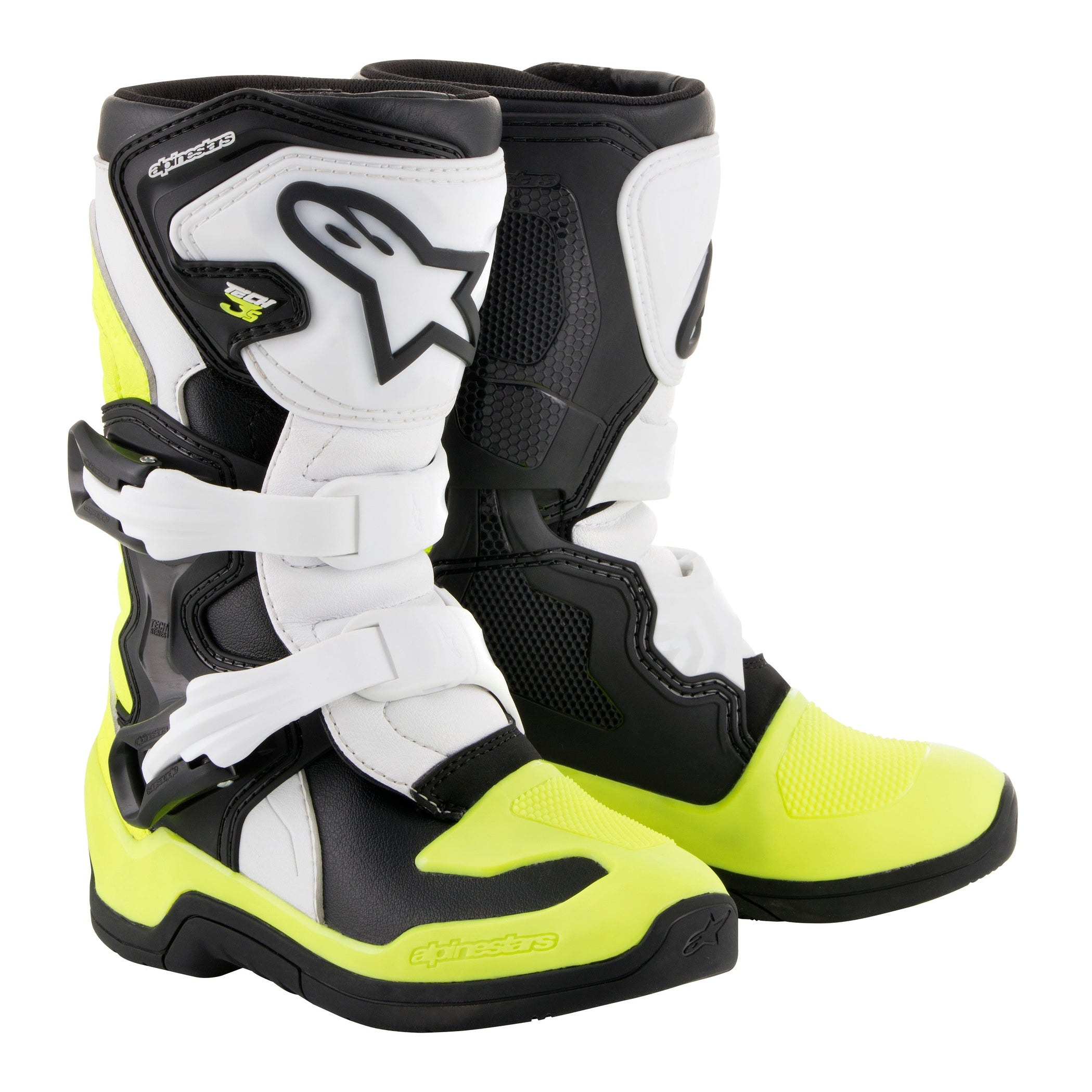 ALPINESTARS TECH 3S BOOTS BLACK/WHITE/YELLOW SZ Y11
