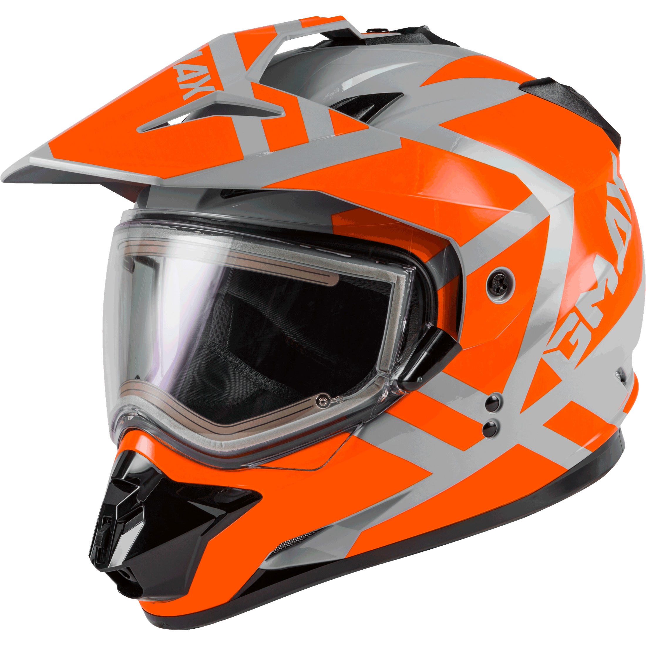 GMAX GM-11S TRAPPER SNOW HELMET W/ELEC SHIELD GREY/ORANGE 2X