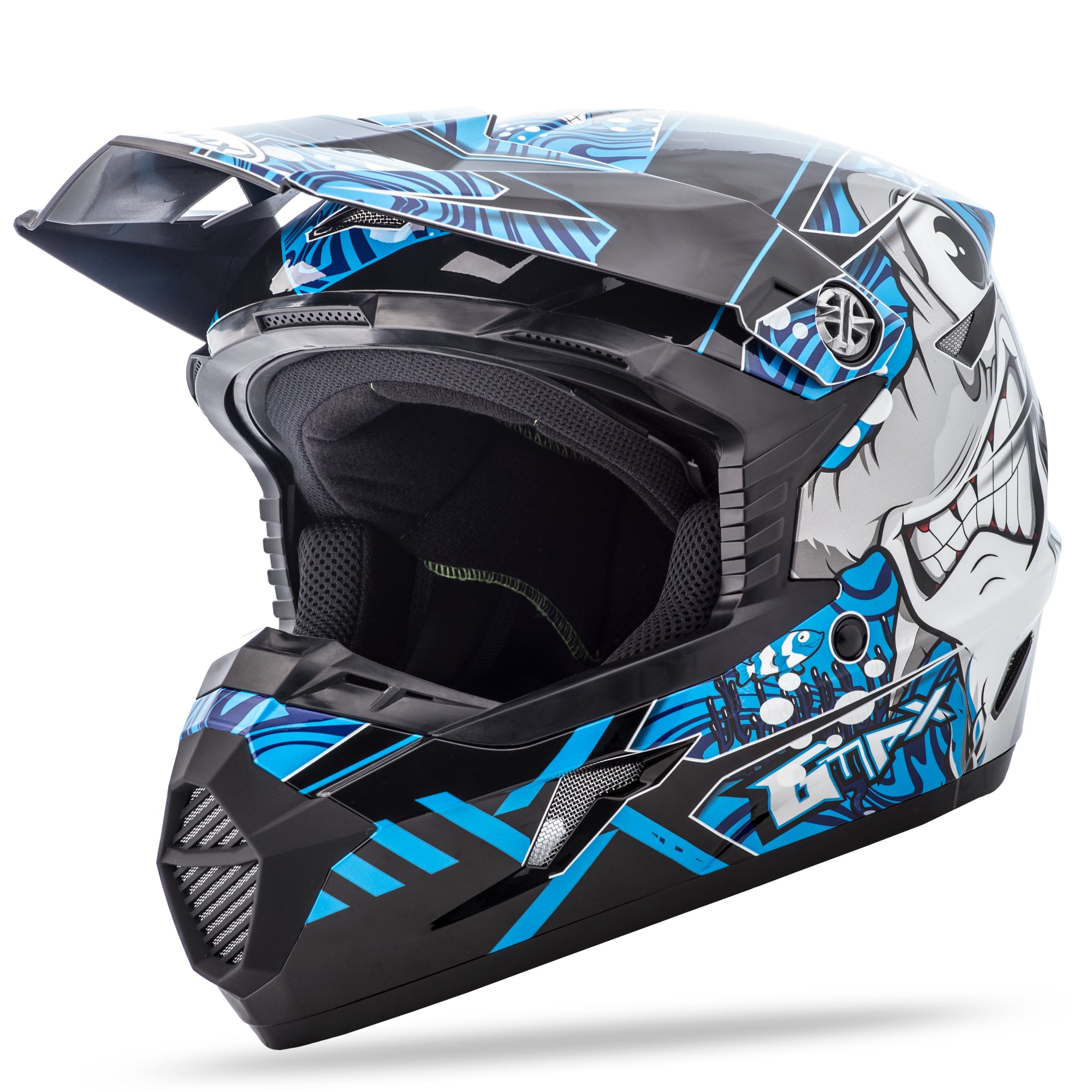 GMAX YOUTH MX-46Y OFF-ROAD HOOPER HELMET BLACK/BLUE YS