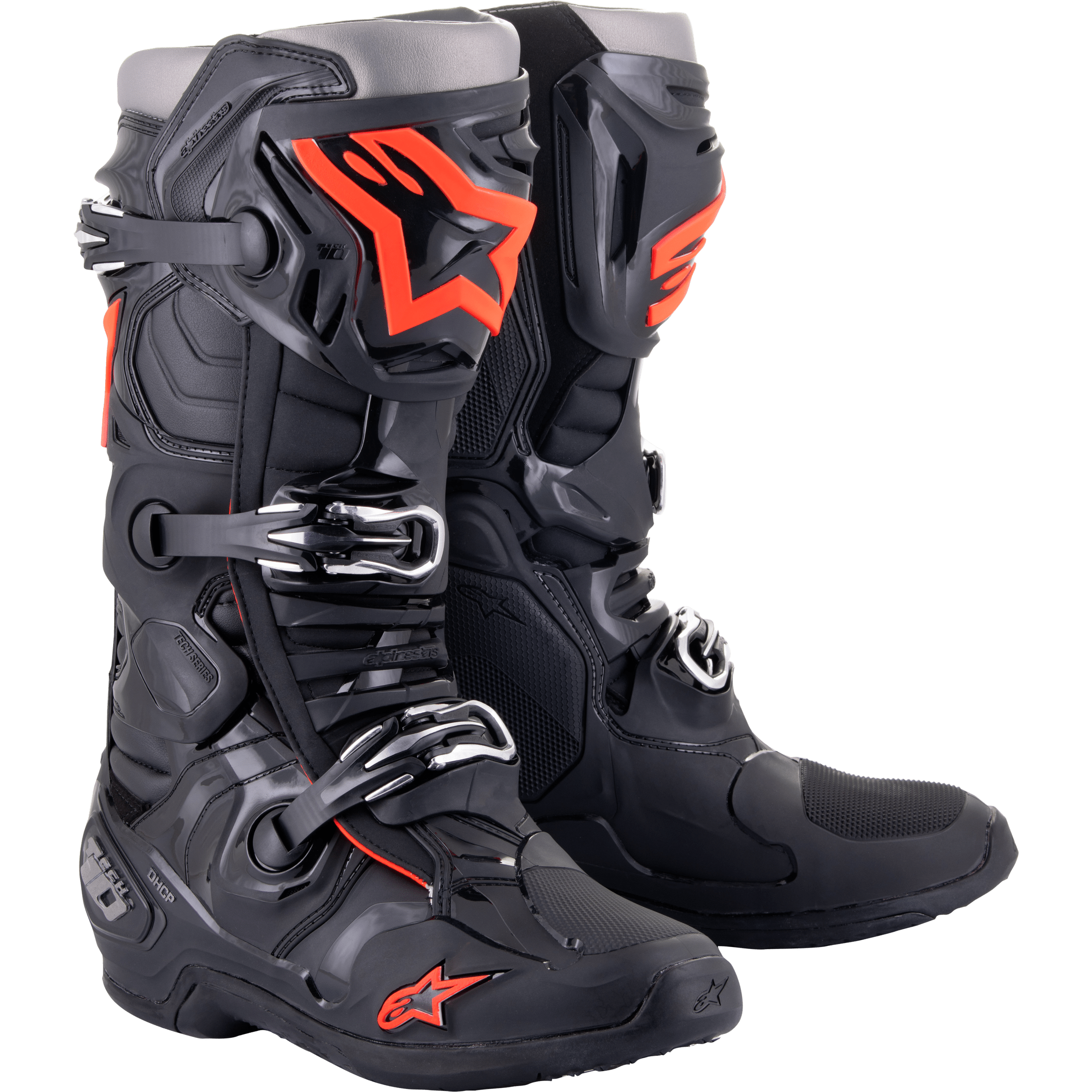 ALPINESTARS TECH 10 BOOTS BLACK/RED FLUO SZ 12