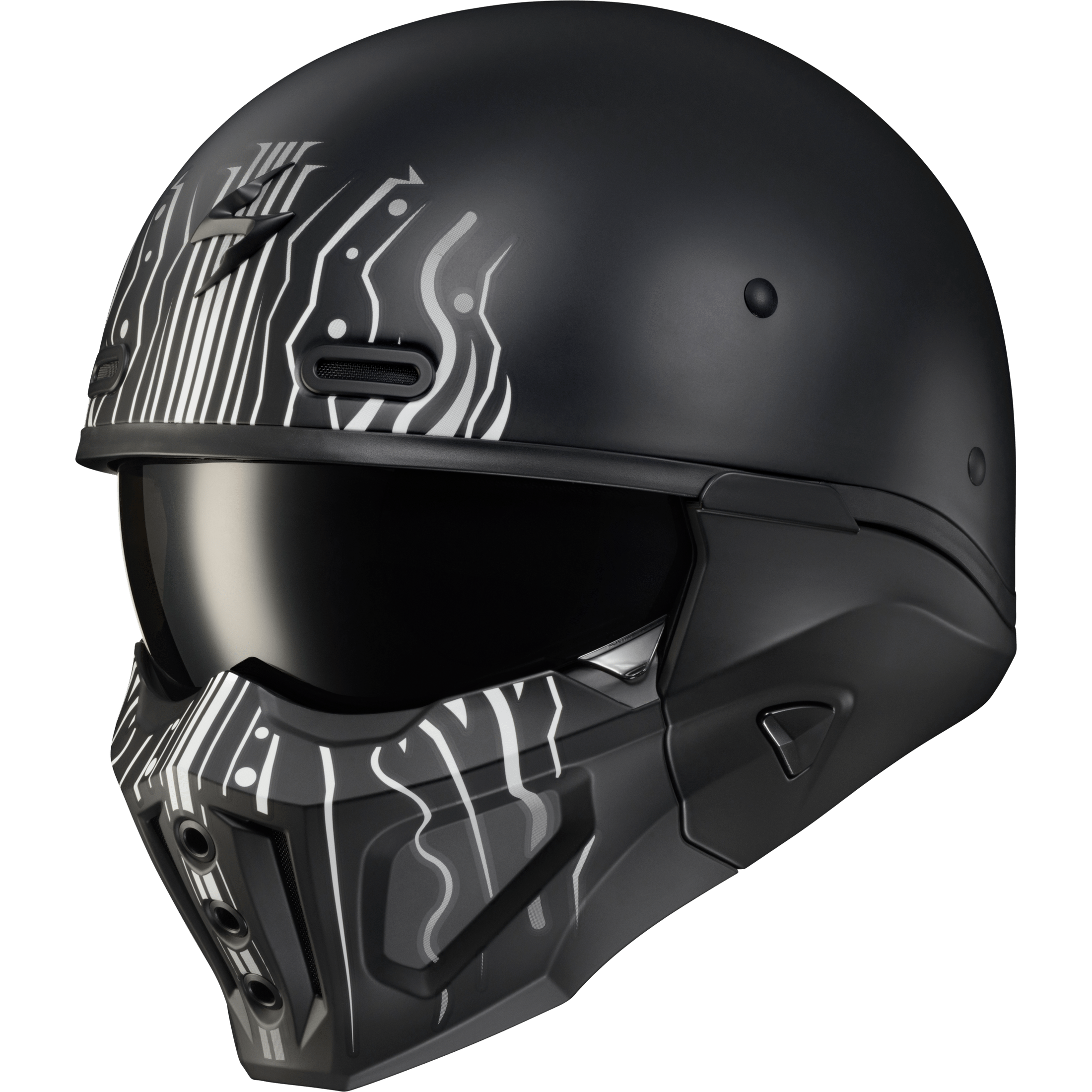 SCORPION EXO COVERT X OPEN-FACE HELMET TRIBE MATTE BLACK/WHITE MD