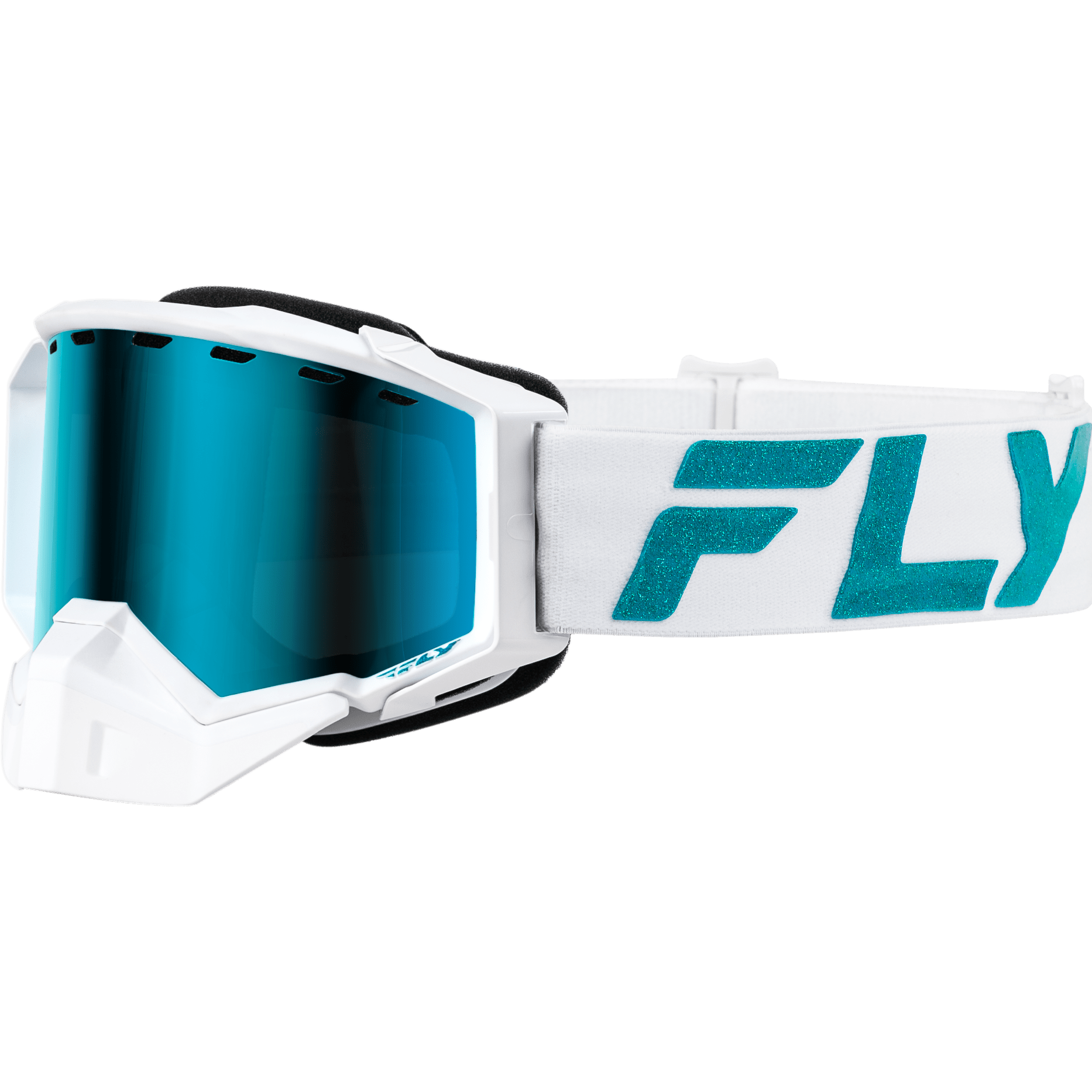 FLY RACING ZONE ELITE SNW GOGGLE WHT/TEAL W/ SKY BLUE/POLARIZED SMK LENS