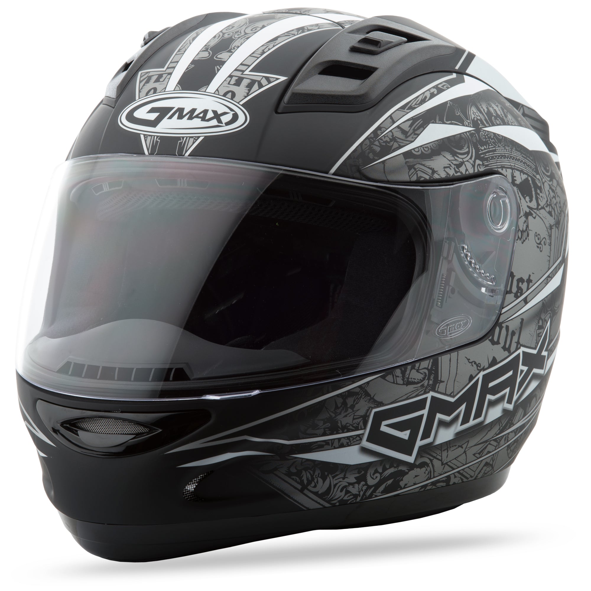 GMAX GM-69 FULL-FACE MAYHEM HELMET MATTE BLACK/SILVER/WHITE MD