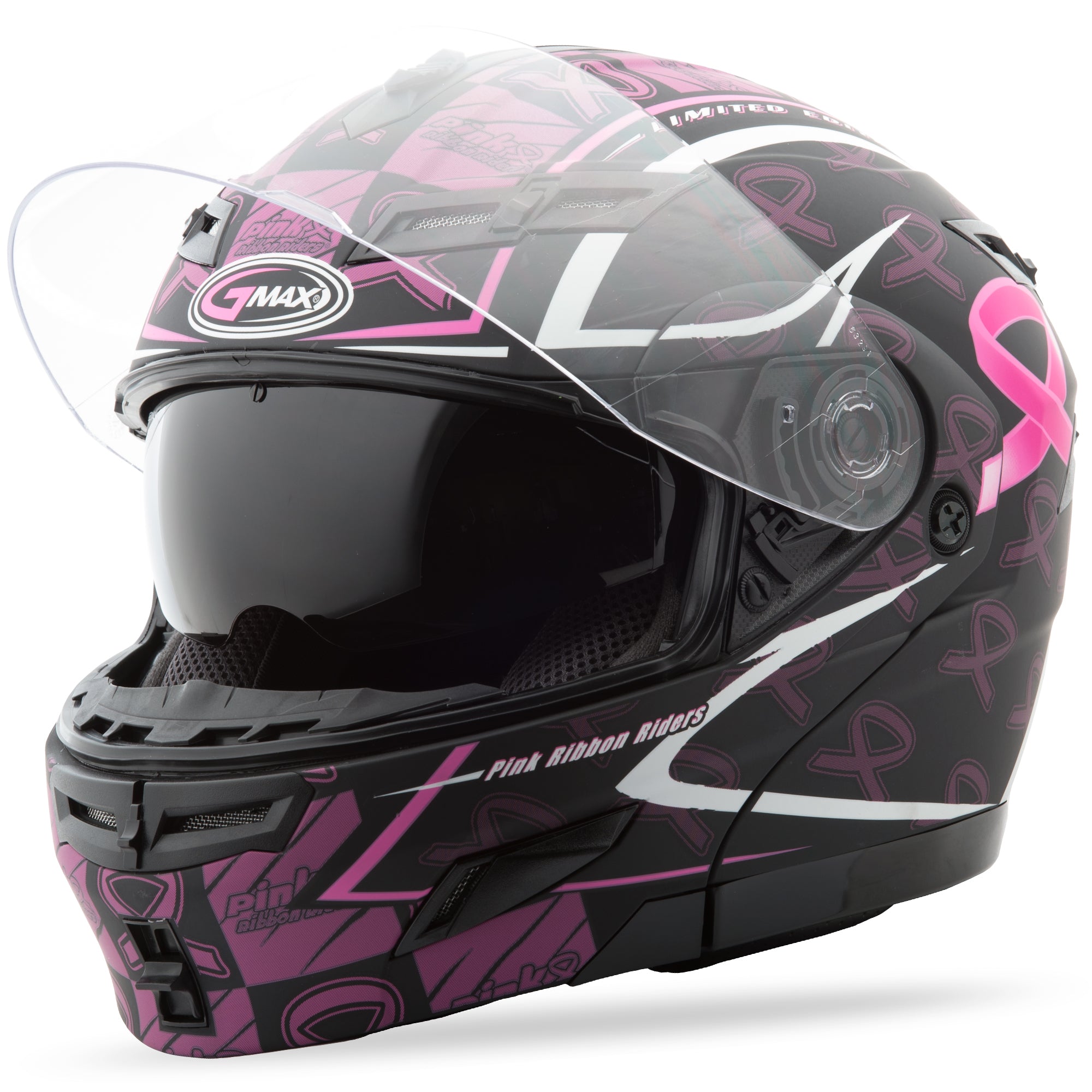 GMAX GM-54S MODULAR HELMET MATTE BLACK/PINK RIBBON L