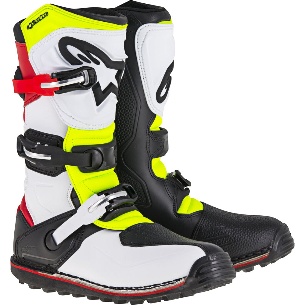 ALPINESTARS TECH-T BOOTS WHITE/RED/YELLOW/BLACK SZ 12