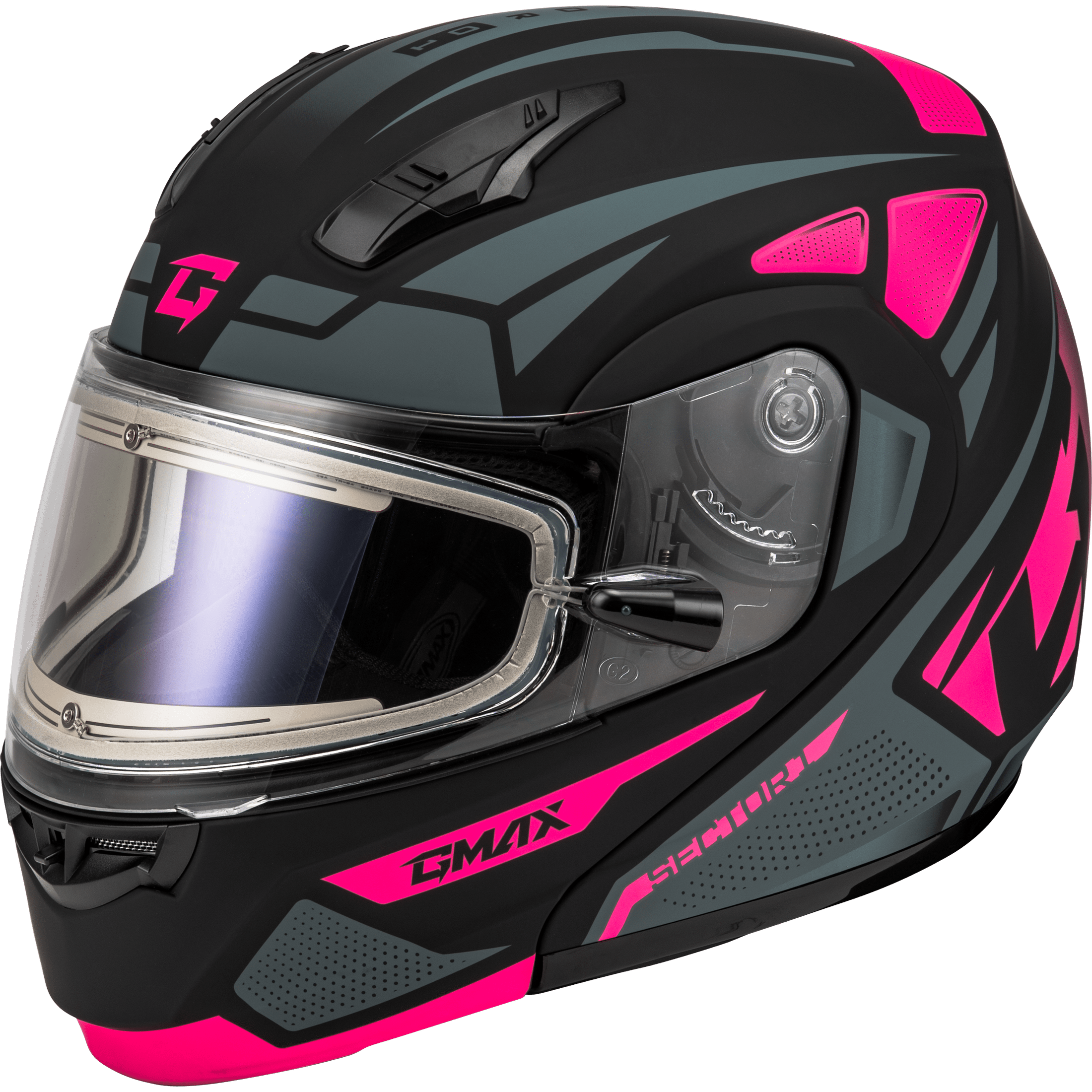 GMAX MD-04S SECTOR SNOW HELMET W/ ELEC SHIELD MATTE BLACK/PINK L