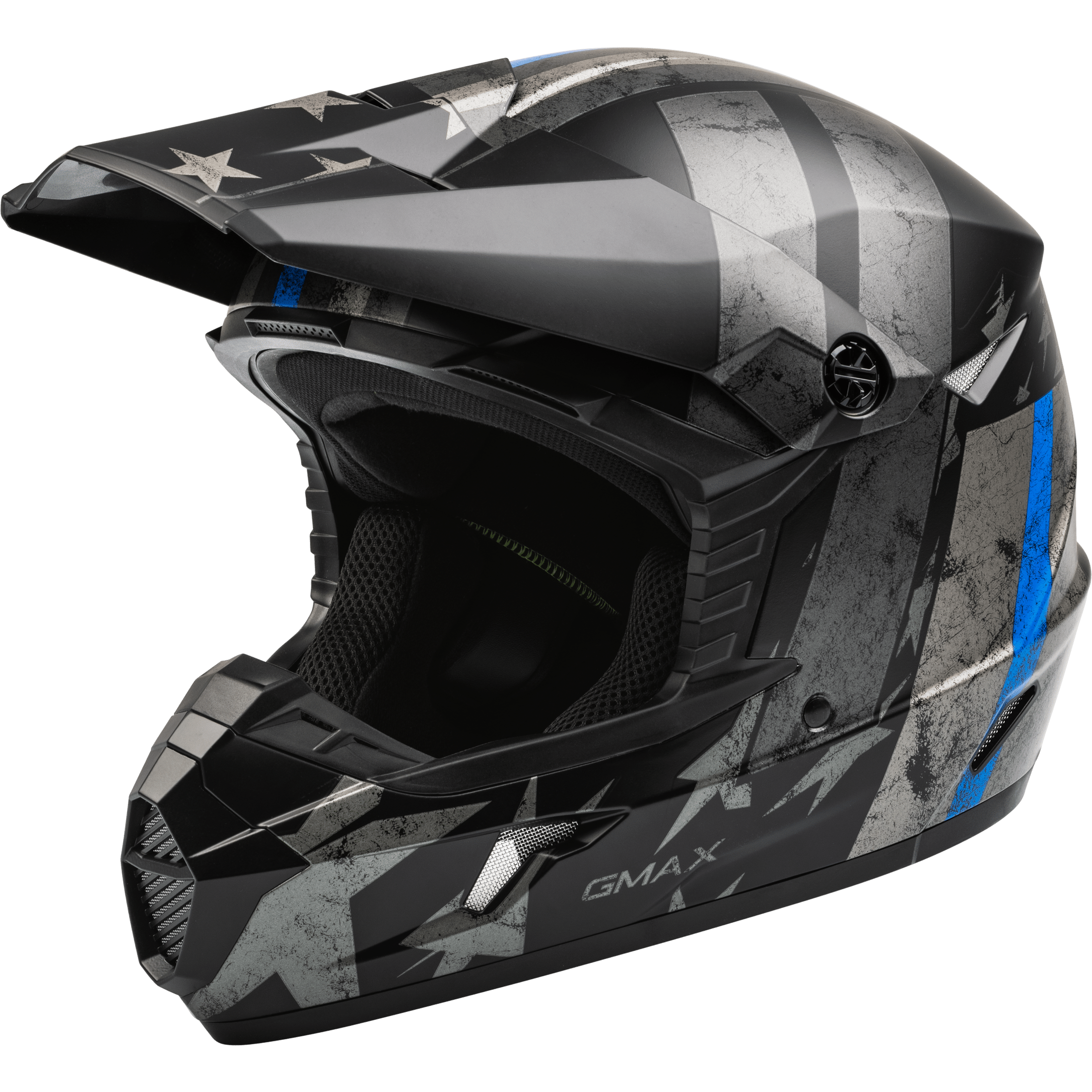 GMAX MX-46 PATRIOT OFF-ROAD HELMET MATTE BLACK/GREY/BLUE LG