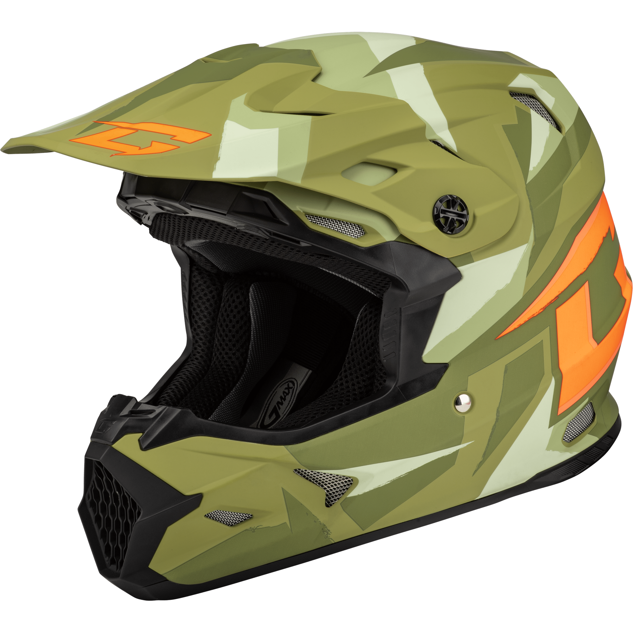 GMAX MX-96 SPLINTER HELMET MATTE GREEN/ORANGE LG