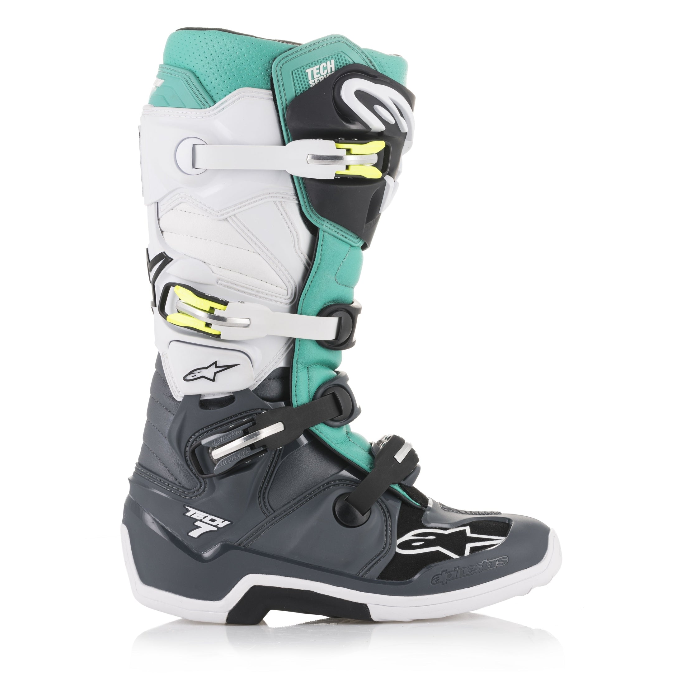 ALPINESTARS TECH 7 BOOTS DARK GREY/TEAL/WHITE SZ 12