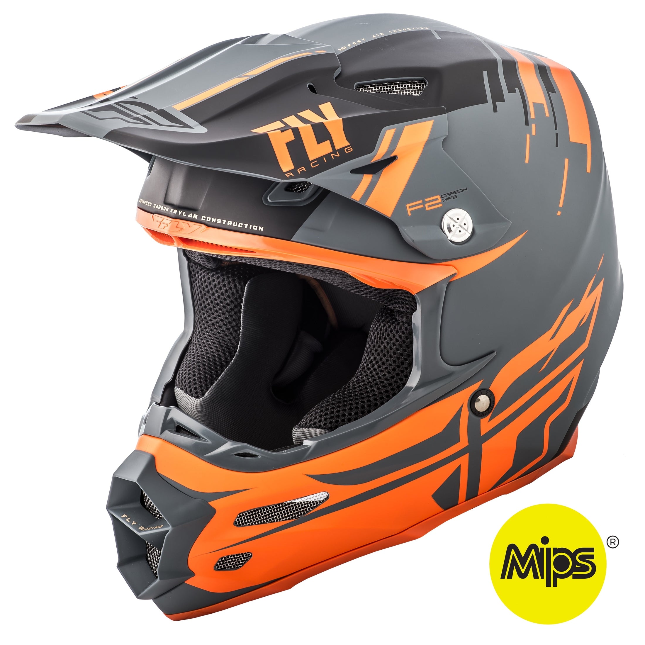 FLY RACING F2 CARBON FORGE HELMET MATTE CHARCOAL/ORANGE/GREY 2X