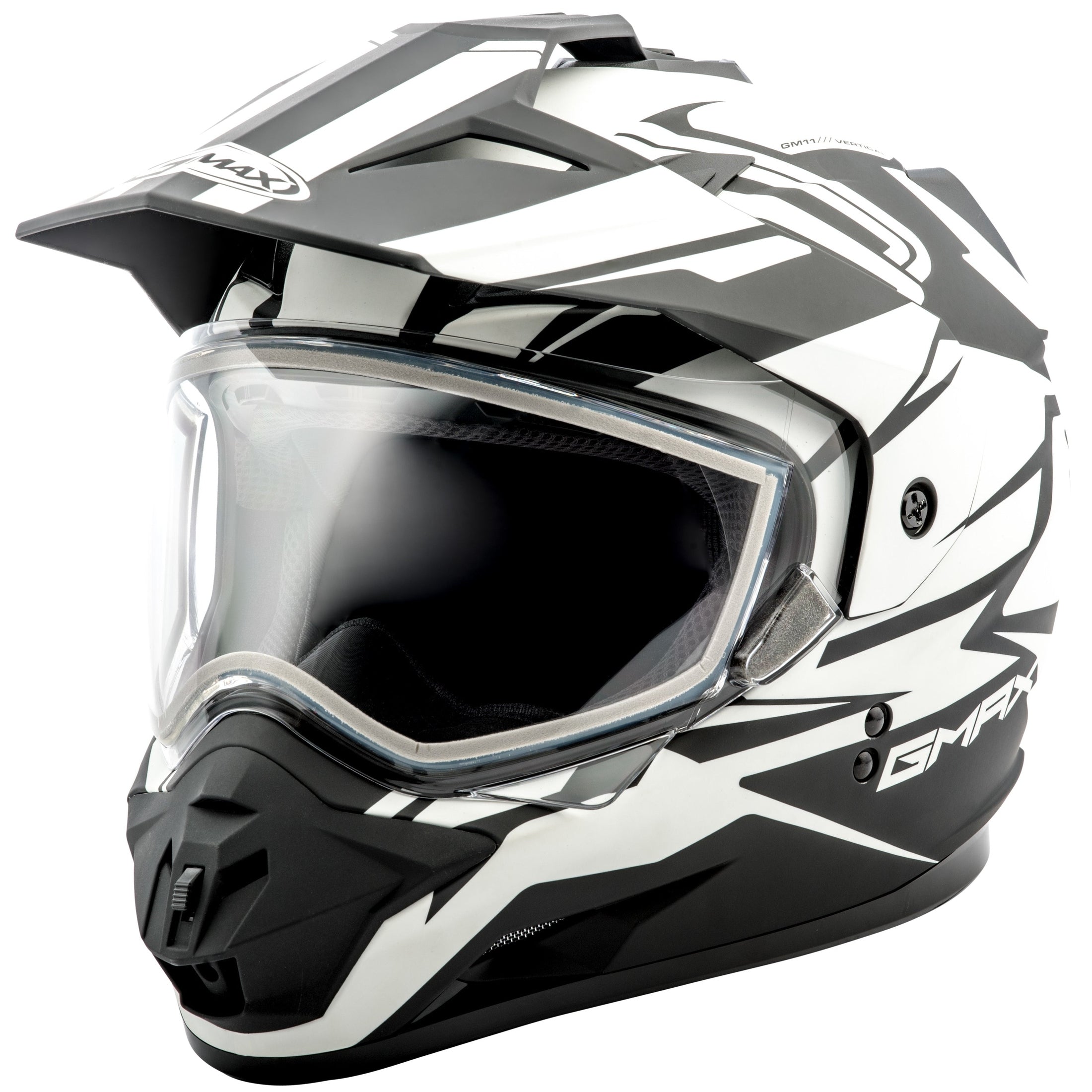 GMAX GM-11S DUAL-SPORT VERTICAL SNOW HELMET MATTE BLK/WHITE SM