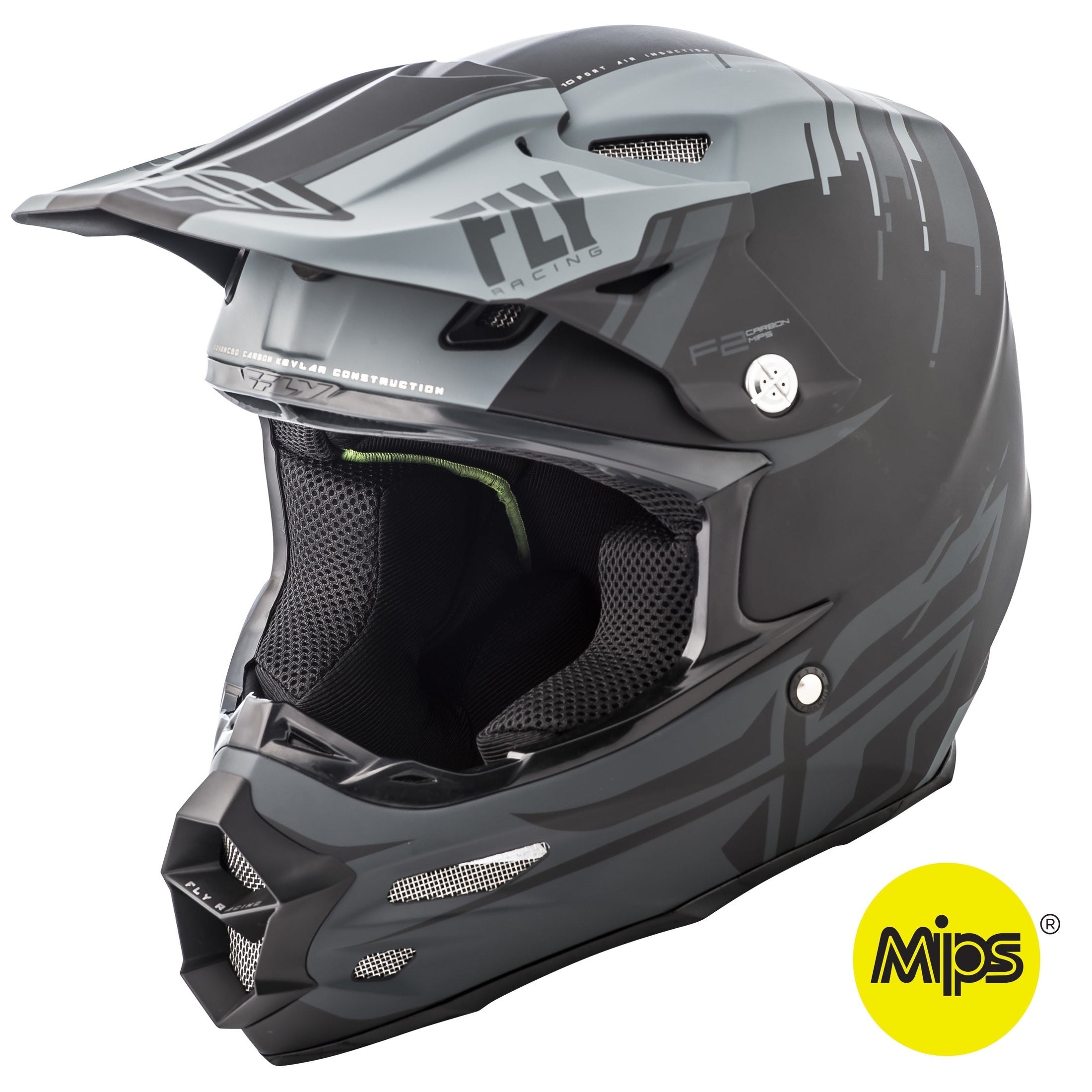 FLY RACING F2 CARBON FORGE HELMET MATTE GREY/BLACK MD