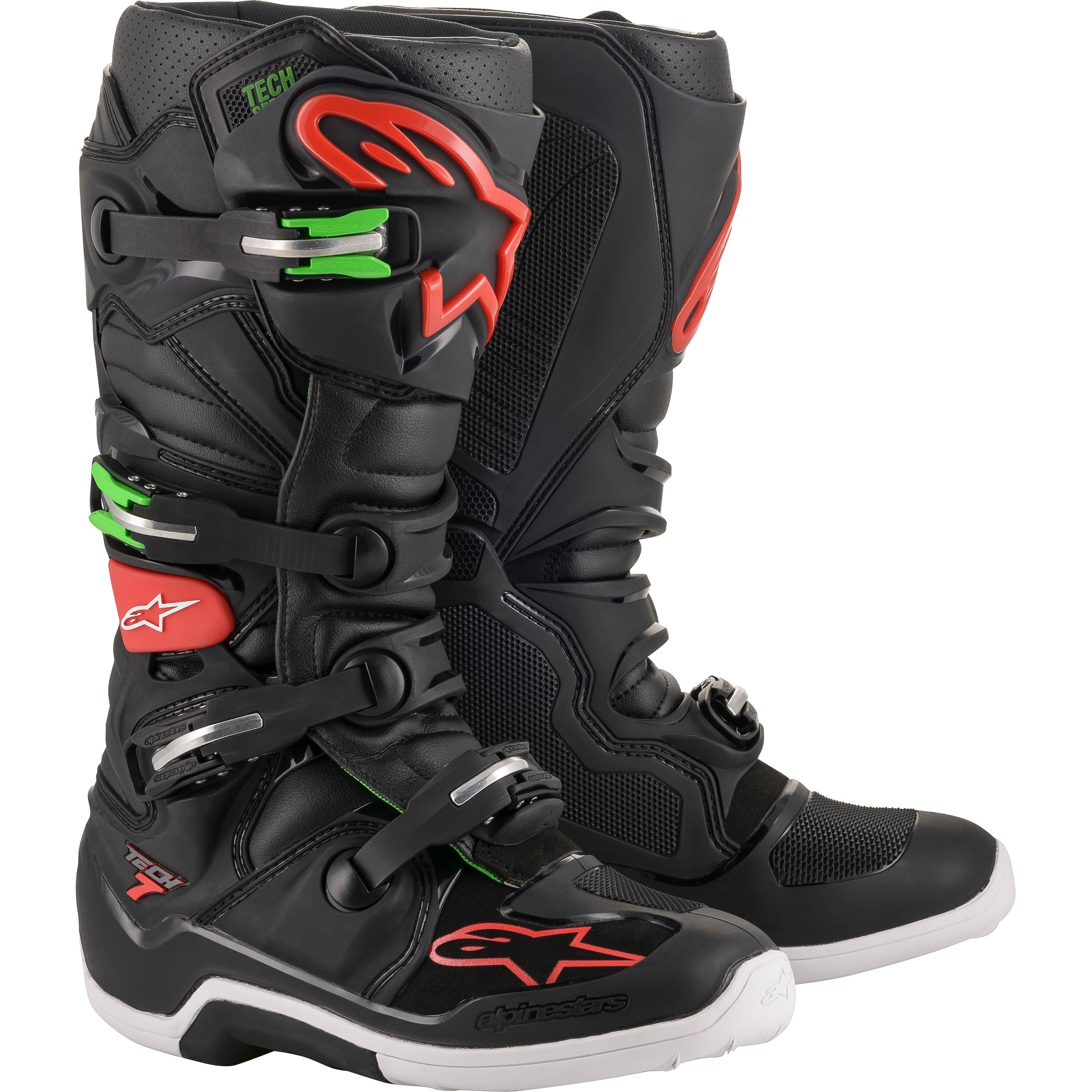 ALPINESTARS TECH 7 BOOTS BLACK/RED/GREEN SZ 15