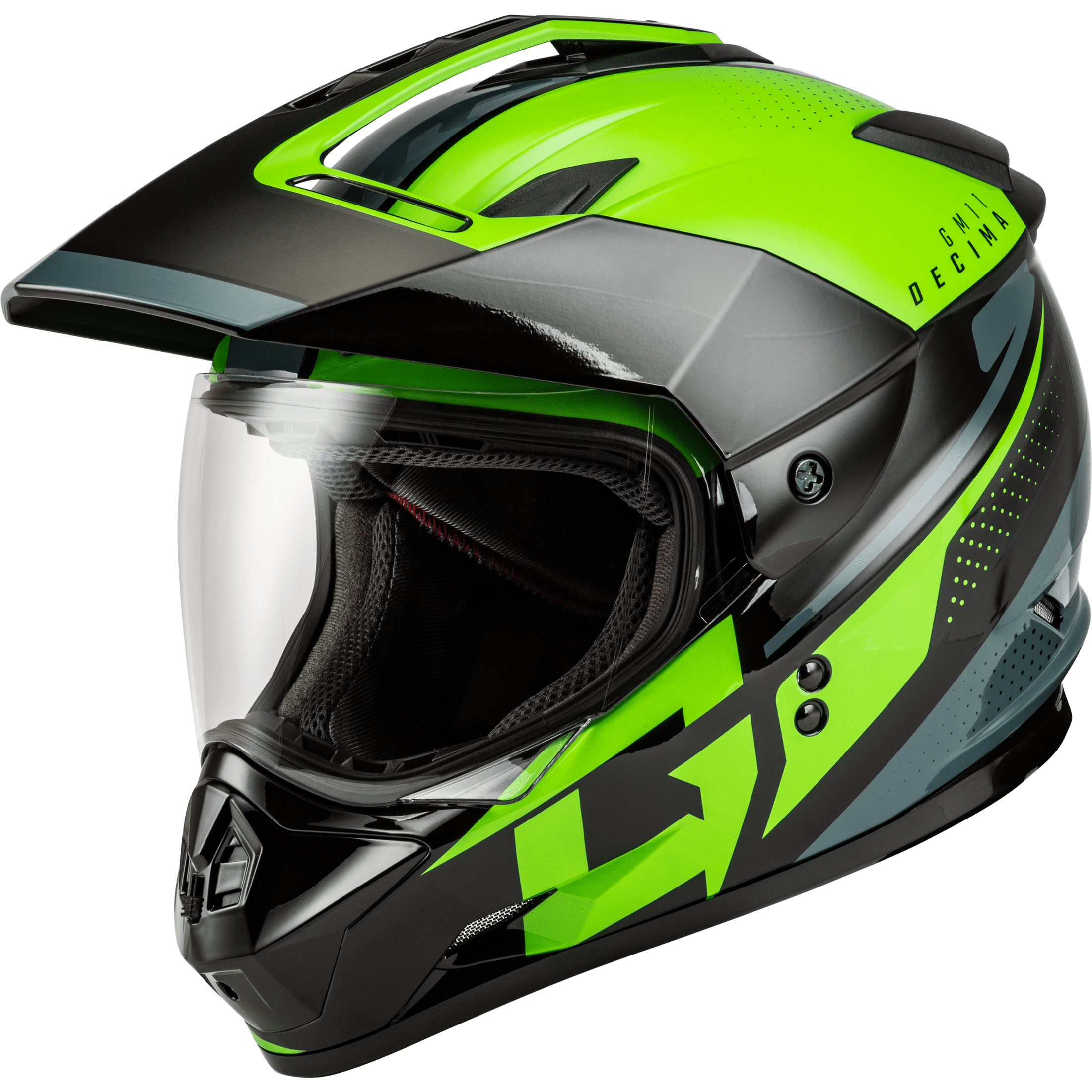 GMAX GM-11 DECIMA HELMET BLACK/GREEN LG