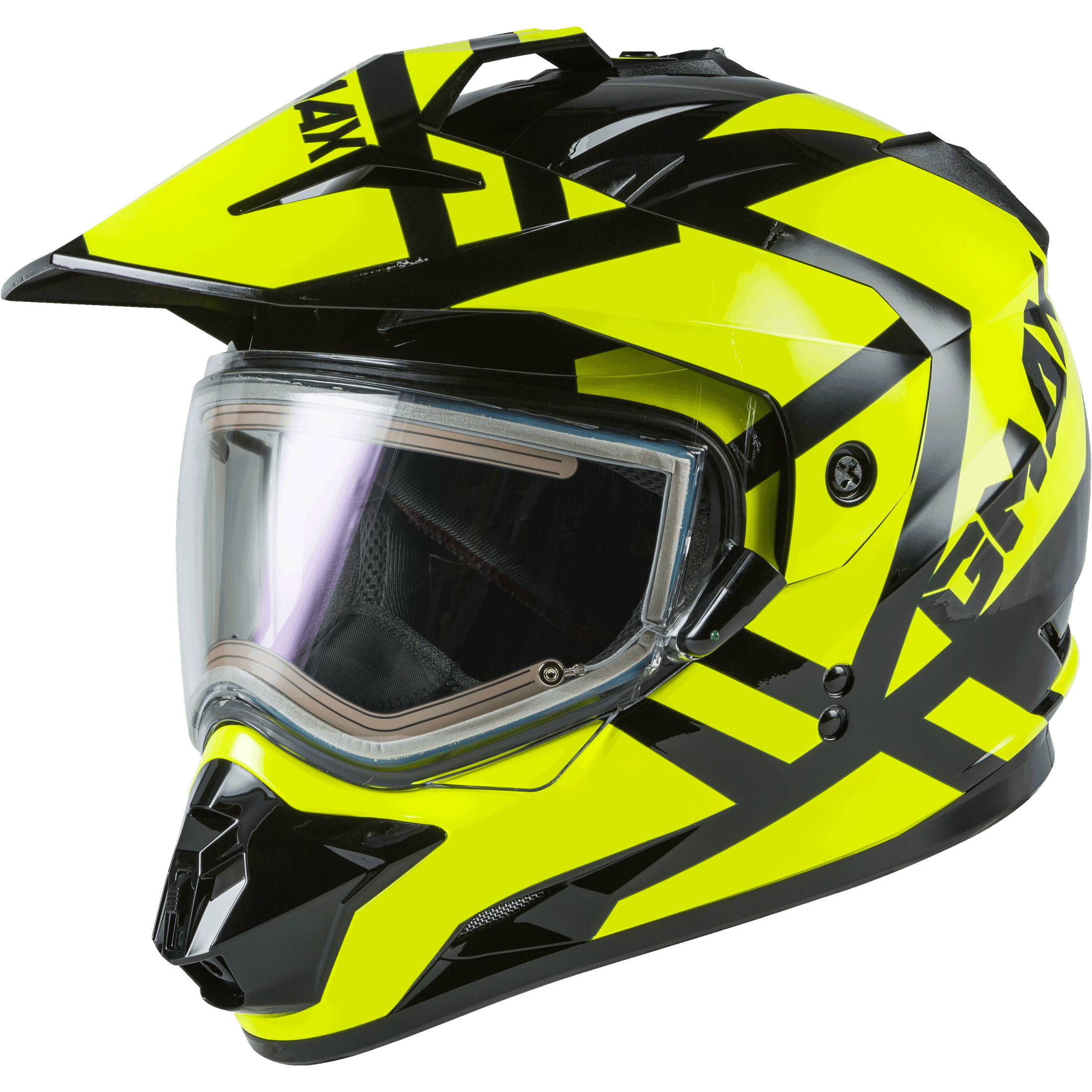 GMAX GM-11S TRAPPER SNOW HELMET W/ELEC SHIELD BLACK/HI-VIS SM