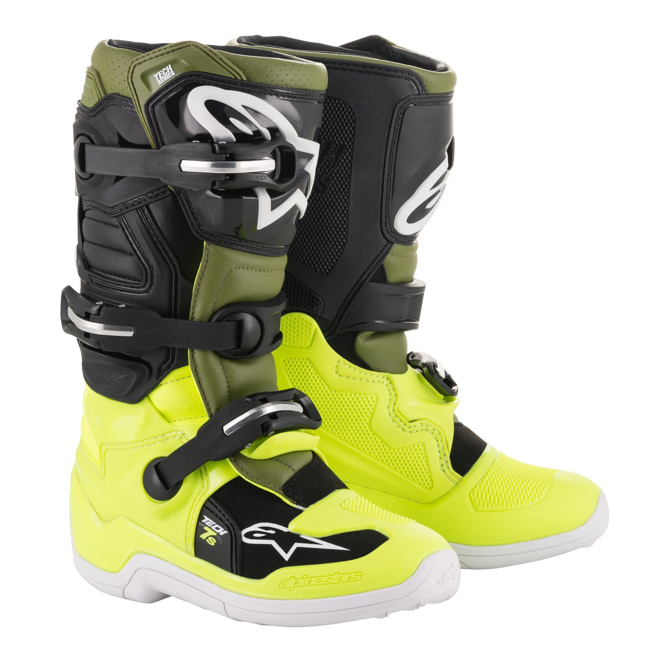 ALPINESTARS YOUTH TECH 7S BOOTS YELLOW/MILITARY/BLACK SZ 07