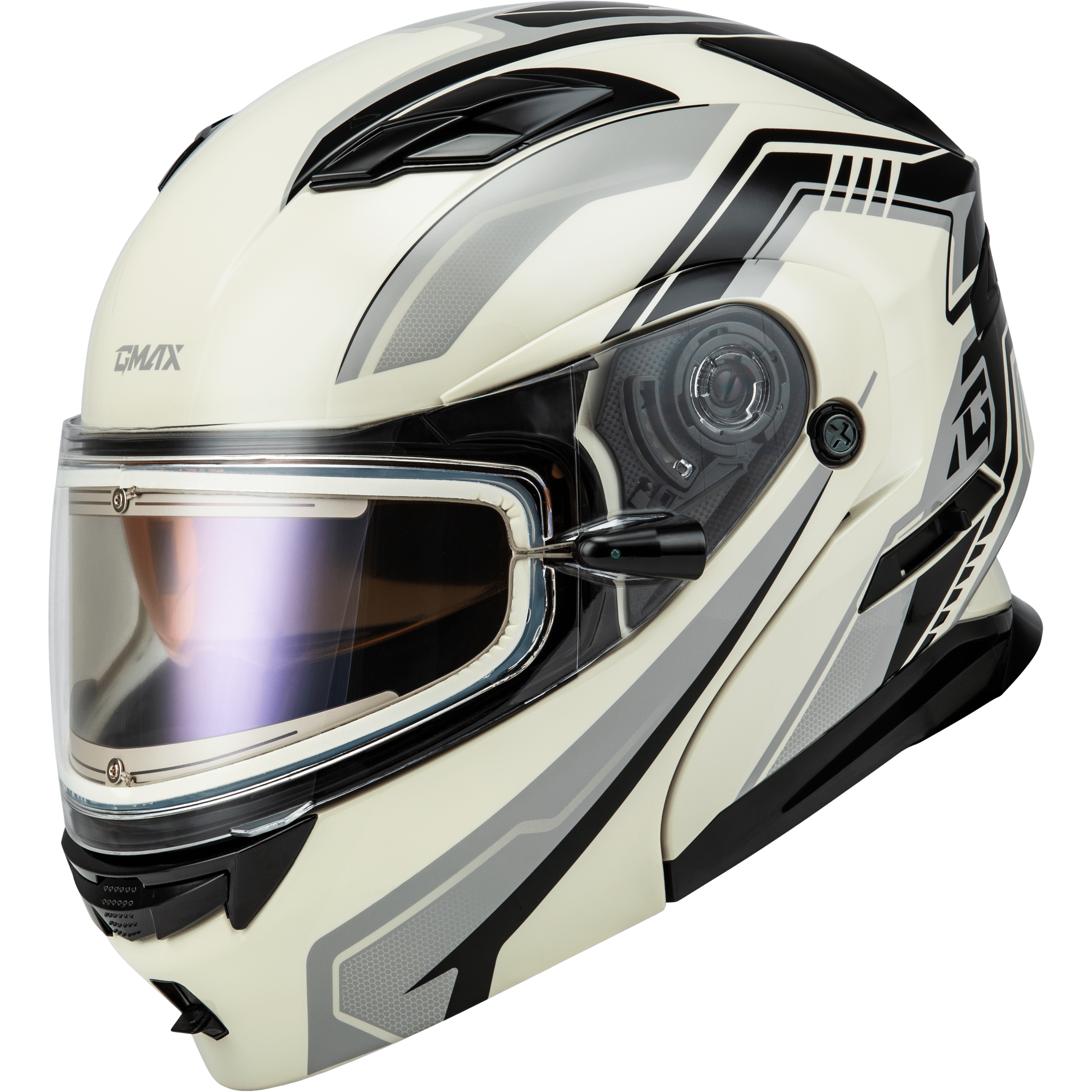 GMAX MD-01S TRANSISTOR SNOW HELMET W ELEC SHLD WHITE/GREY/BLK SM