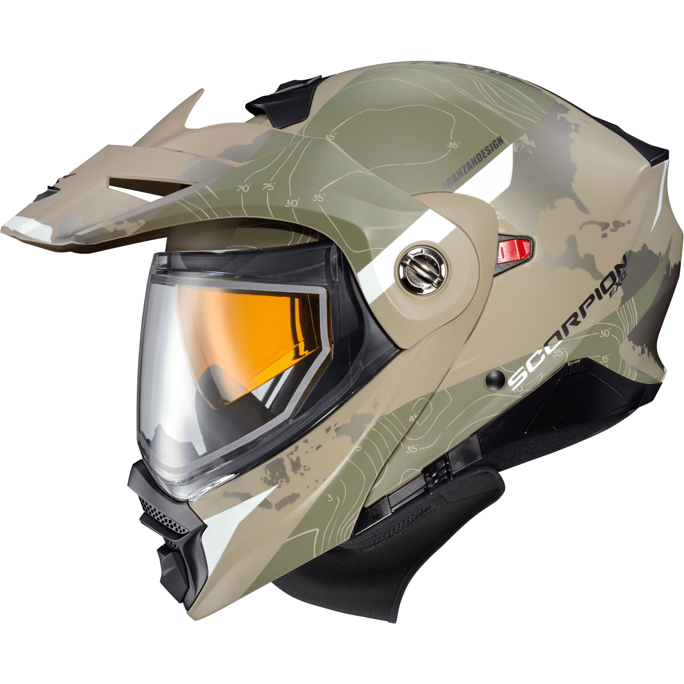 SCORPION EXO EXO-AT960 COLD WEATHER HELMET TOPOGRAPHIC SAND/GRN LG (DUAL)