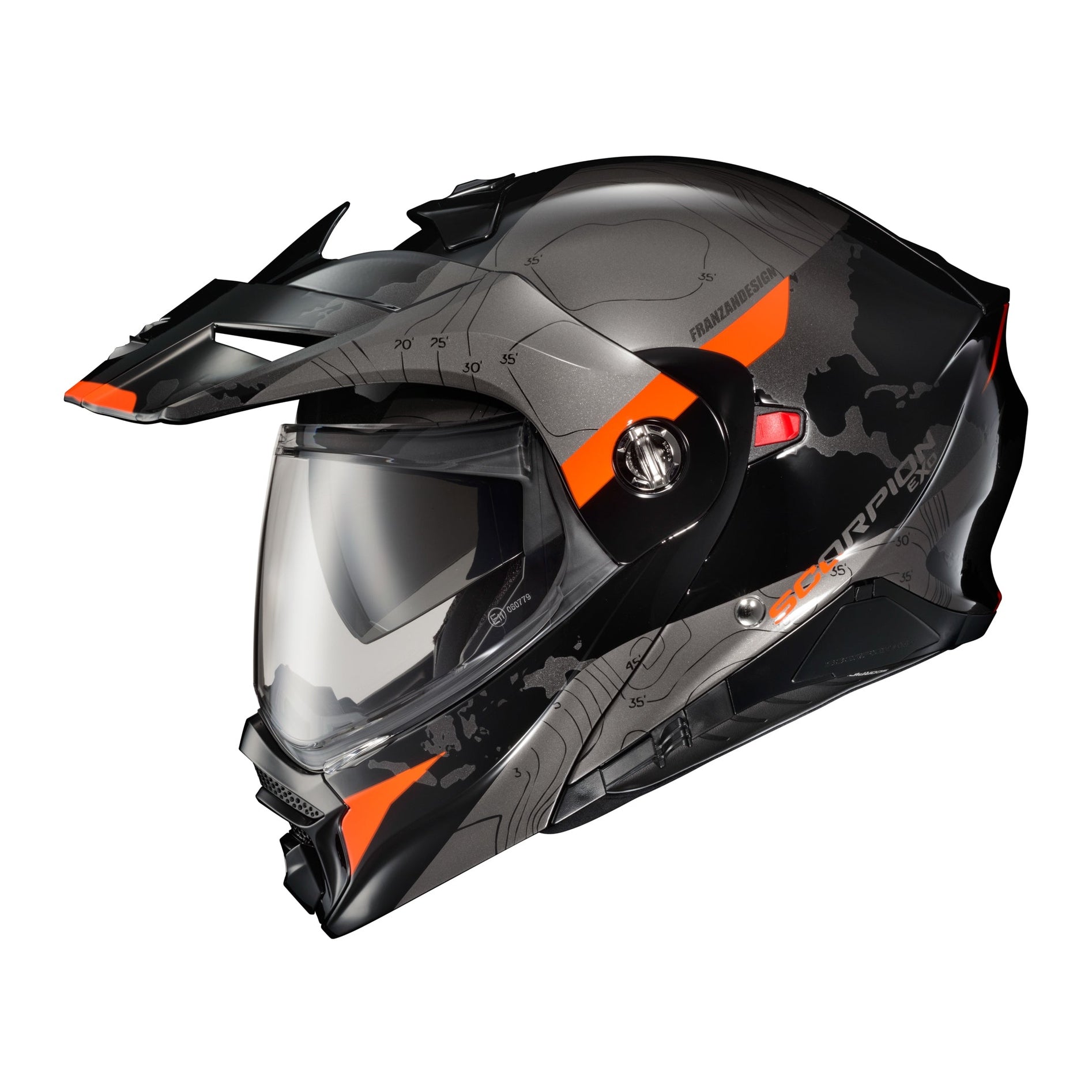 SCORPION EXO EXO-AT960 MODULAR HELMET TOPOGRAPHIC BLACK/ORANGE 3X