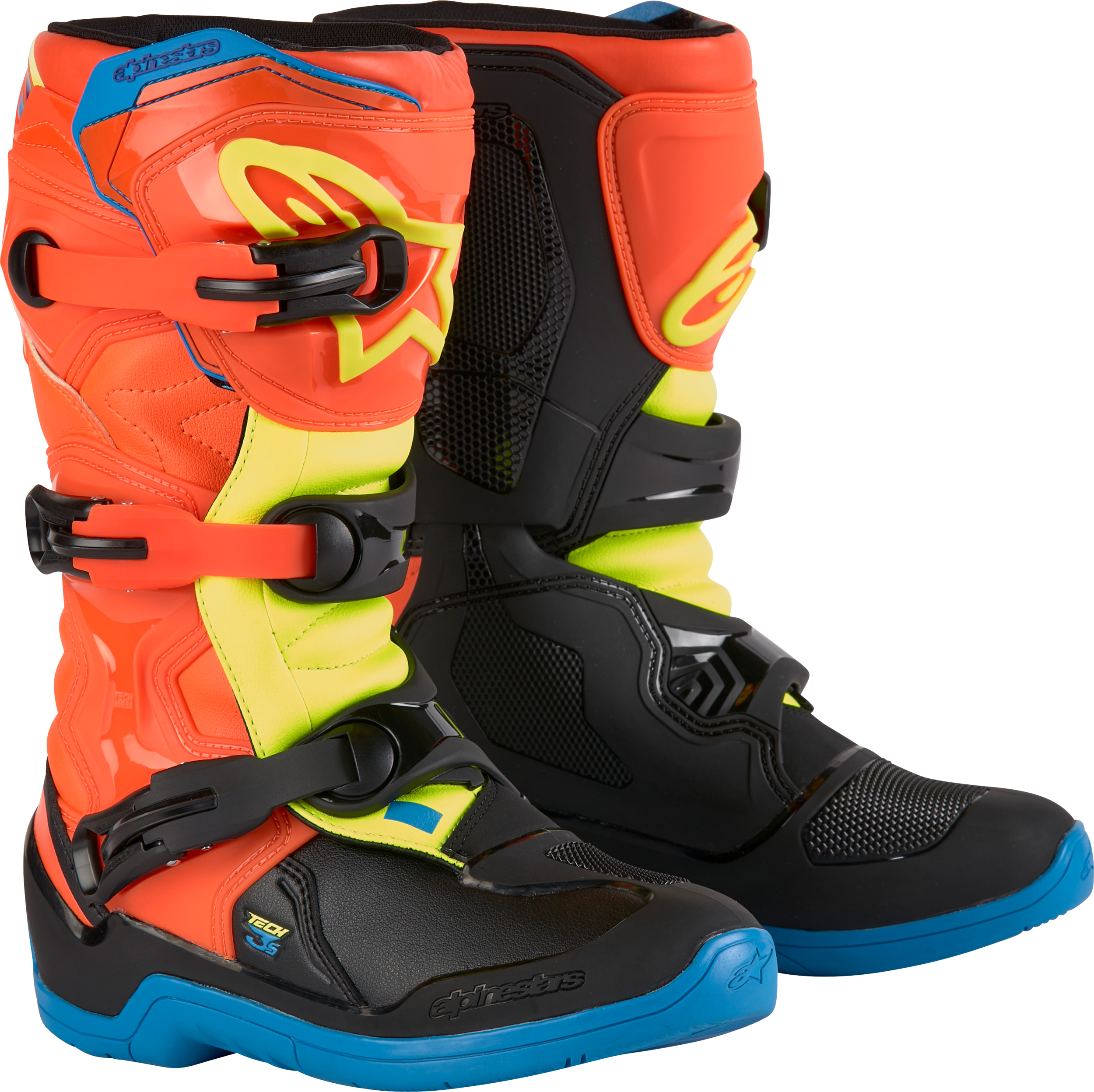 ALPINESTARS TECH 3S YOUTH BOOTS OR FLUO/ENAMEL BL/YEL FL SZ 4