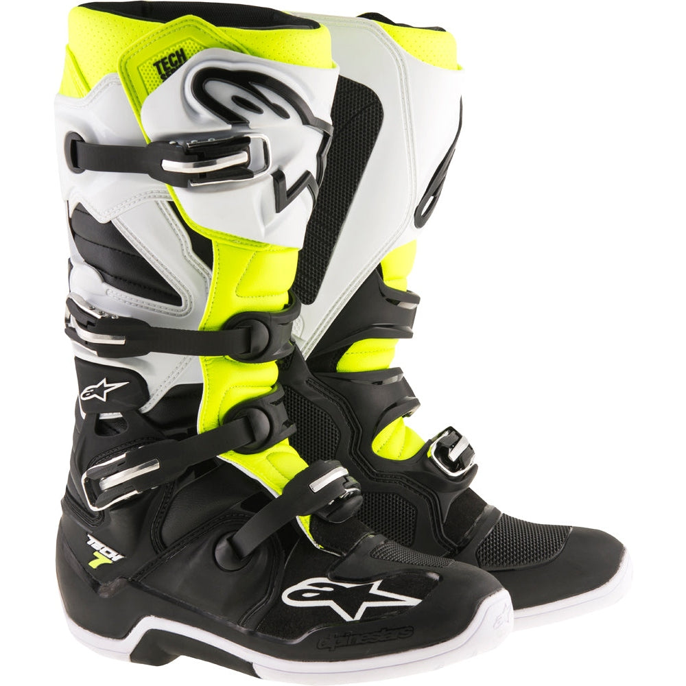 ALPINESTARS TECH 7 BOOTS BLACK/WHITE/YELLOW SZ 12